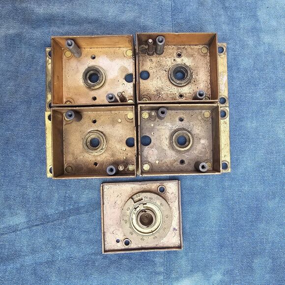 Vintage Mosler Brass Combination Dial & Lock Body/Housings (Lot of 4+1) - Picture 4 of 15